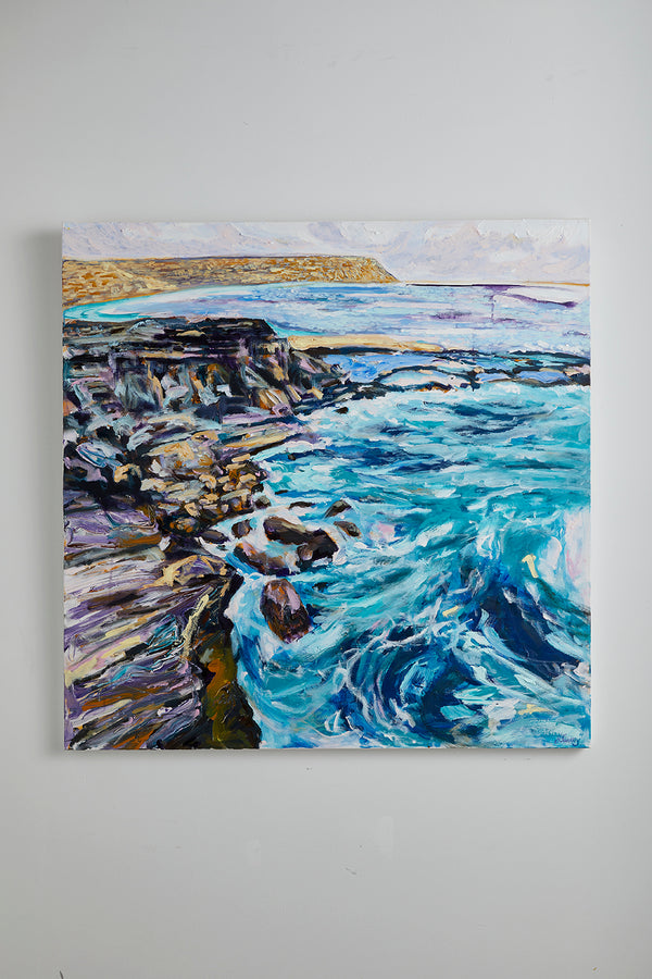 Sydney artist Jane Sankey's In Her Presence is an acrylic on canvas featuring the blowsy landcscape of Australia's coast